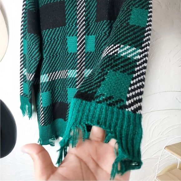 Cato Frayed Plaid Sweater Green Distressed oversized Fall - Picture 4 of 6
